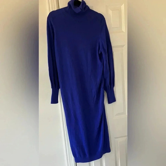 NWT TED BAKER LONDON AAVVAA Sweater Turtleneck Dress Blue Ruched Ted 2 = US 6 - Picture 8 of 13